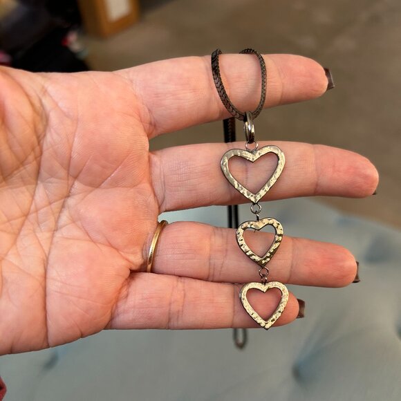 14k Black Gold Triple Heart Necklace - Picture 4 of 12